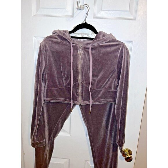 BETTER BE Womens Velour Cropped Hoodie Tracksuit Sz L Juniors - Picture 3 of 16